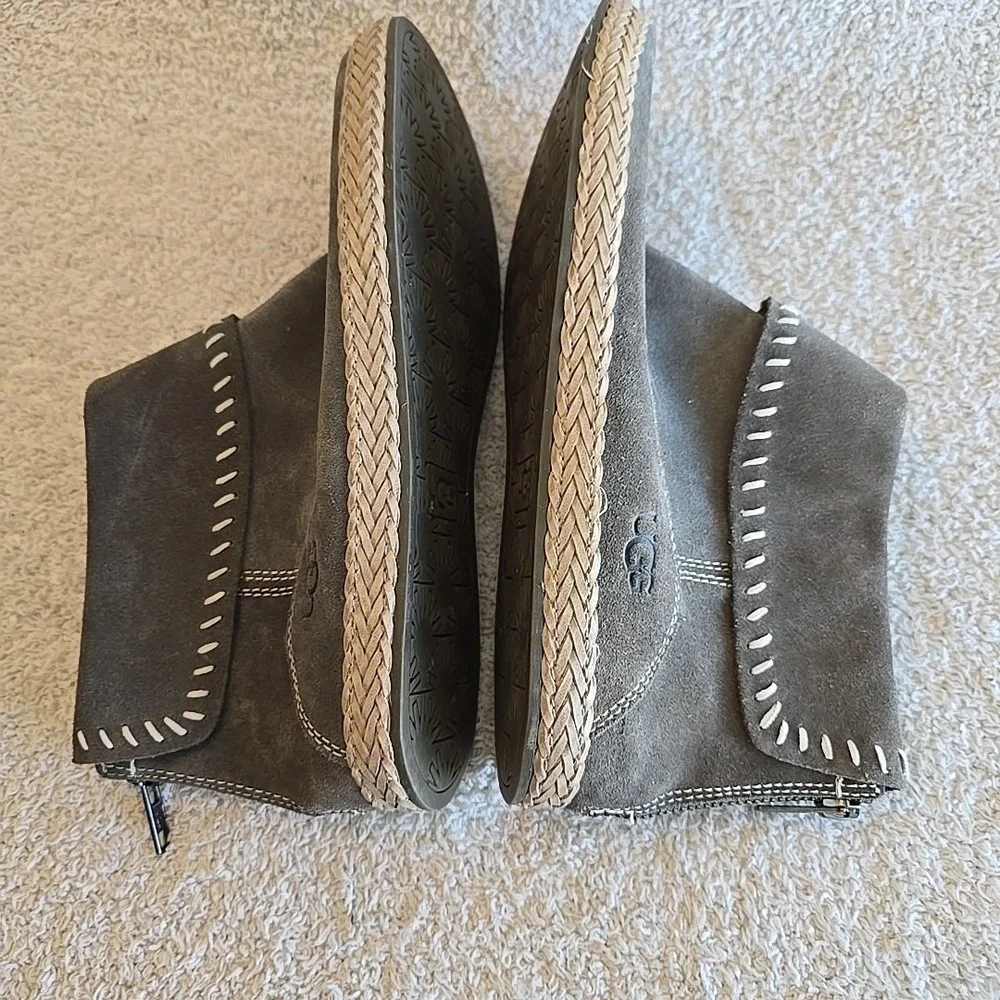UGG Varney Women's Flat Ankle Boots Rear Zip‎ Booties Slate Gray Suede Sz 8.5